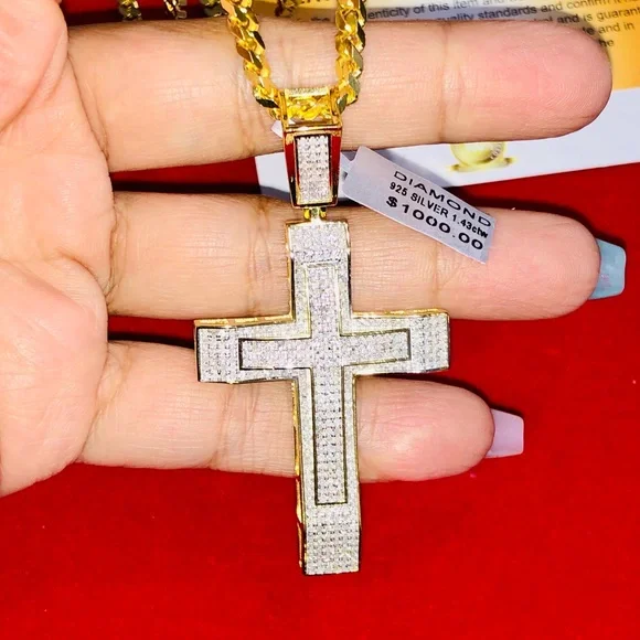 Real diamond large cross, custom genuine diamond cross pendant, free appraisal - Picture 1 of 8